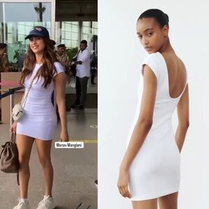 Zara White Bodycon Mini Dress Scoop Neck Cap Sleeve